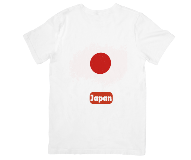 White t-shirt with a red circle and 'Japan' text on a white background