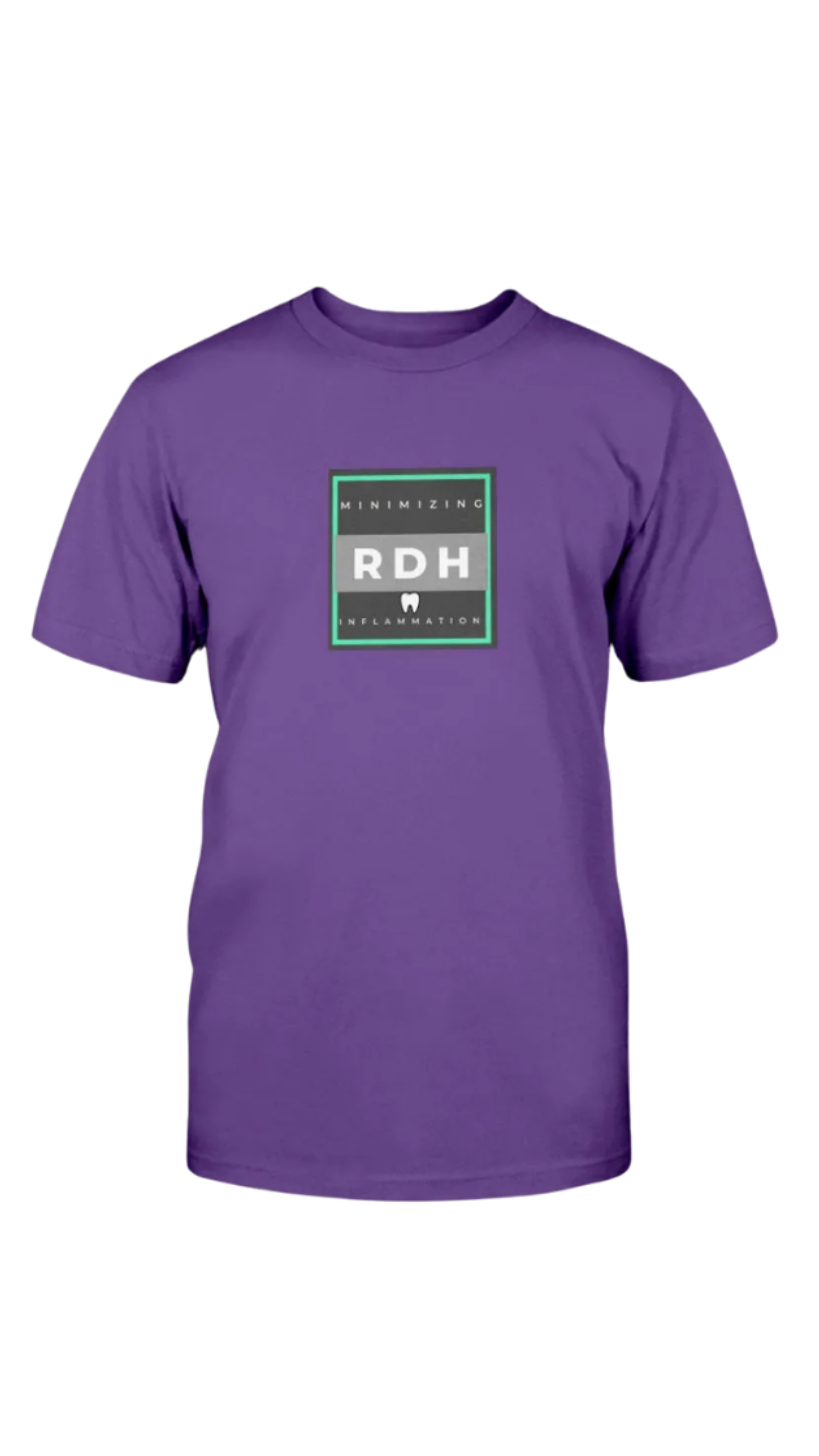 Purple t-shirt with a logo and text 