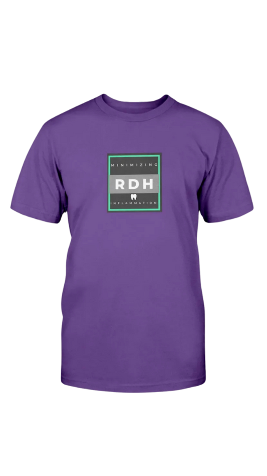 Purple t-shirt with a logo and text 